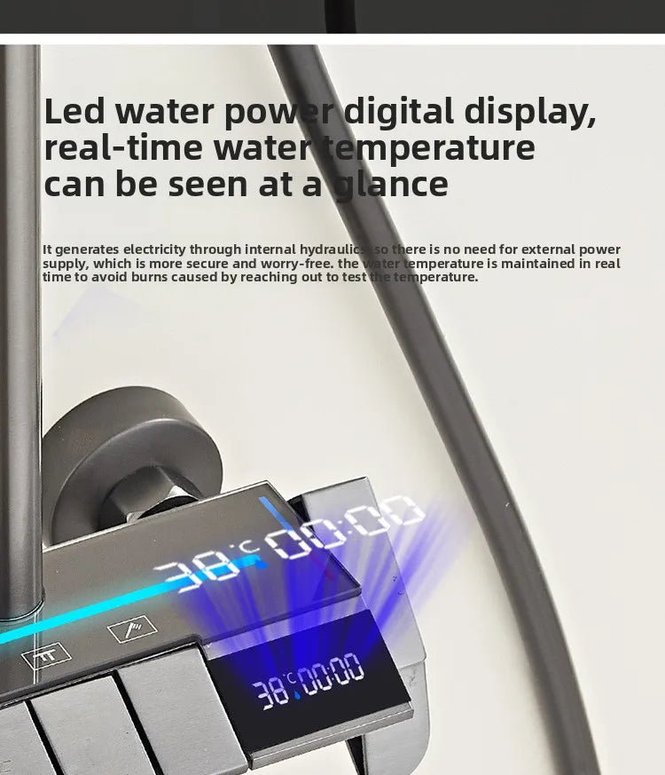 Grey shower Set Four-Function Smart Digital Display Shower System Rainfall Pressurized Wall-mounted Piano Key Shower Faucet Set