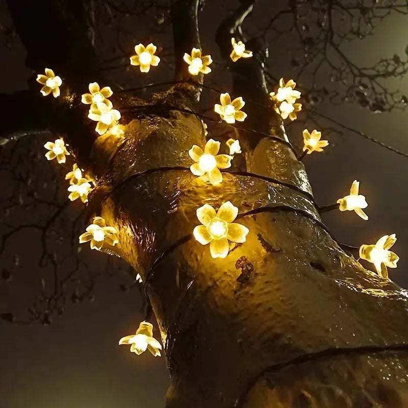 Solar Cherry Garden Flower LightsBattery-operated Garland Solar Outdoor Waterproof Lawn Pathway Christmas Decoration 2025