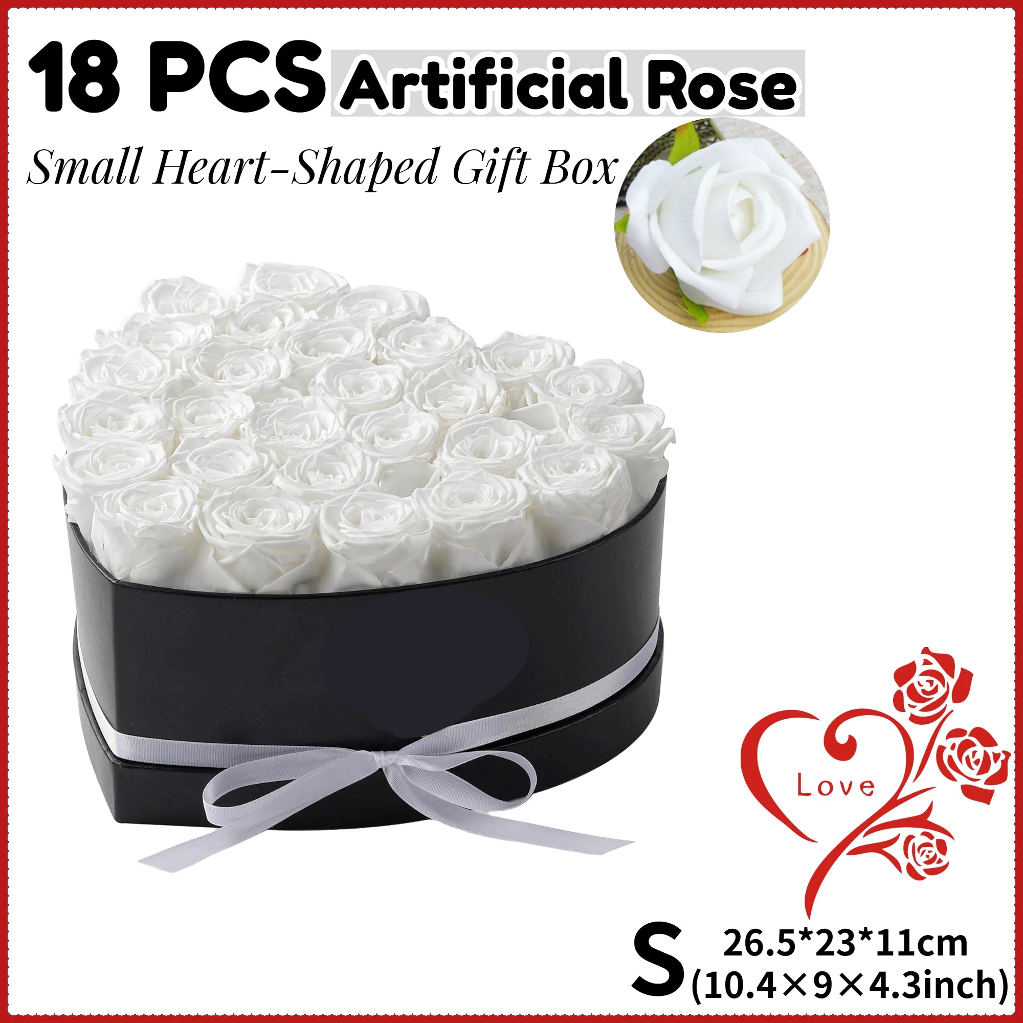 12/18/24PCS Preserved Flowers Rose Heart Shape Box Round Forever Flowers Eternal Valentine's Day Birthday Mother's Gifts For Her