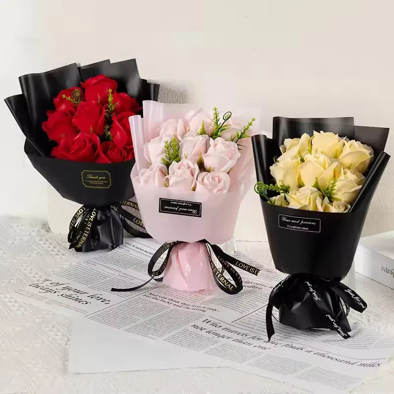 9 Heads Soap Flower Rose Bouquet Artificial Flower for Christmas Wedding Birthday Party Mother’s Day DIY Gift Home Decoration