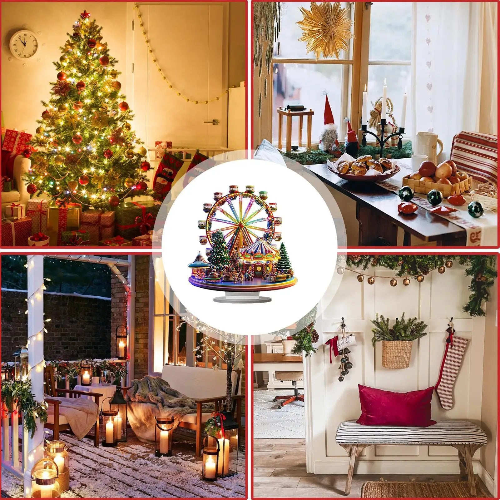 Christmas Village Ferris Wheel 2D Acrylic Holiday Figurines Ferris Wheel Christmas Ornament for Thanksgiving Birthday Offices