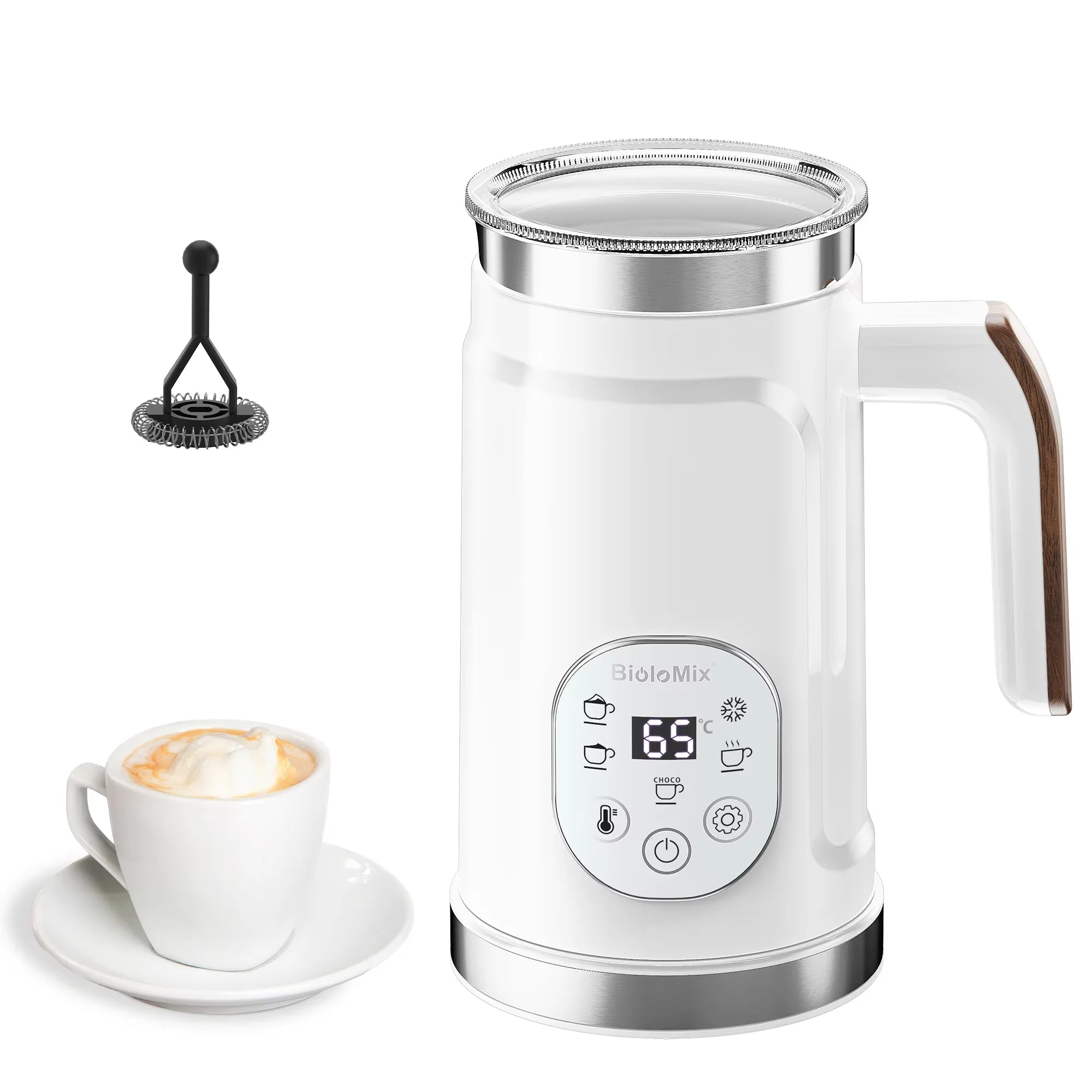BioloMix 5-in-1 Milk Frother with LED Touch Screen – Hot & Cold Foam Maker for Lattes, Coffee & More