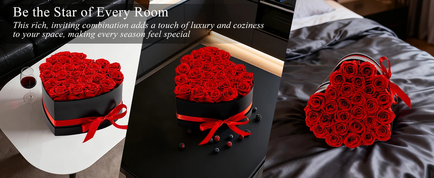 12/18/24PCS Preserved Flowers Rose Heart Shape Box Round Forever Flowers Eternal Valentine's Day Birthday Mother's Gifts For Her