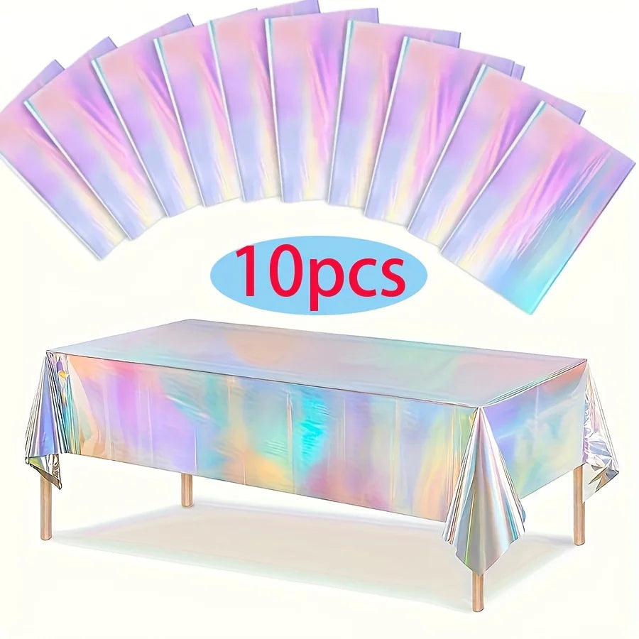Disposable Shimmering Laser Rainbow Tablecloth Aluminum Film Tablecloth Decor for Birthday Wedding Parties Festive Supplies