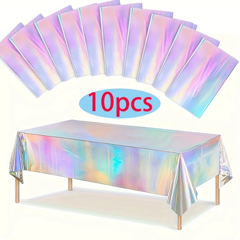 Disposable Shimmering Laser Rainbow Tablecloth Aluminum Film Tablecloth Decor for Birthday Wedding Parties Festive Supplies