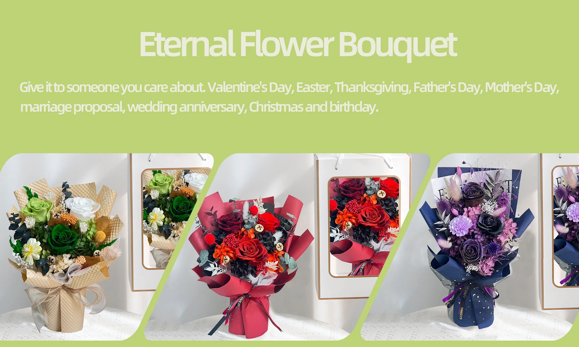 Long Lasting Preserved Flower Bouquet Gift for Valentine's Day - Zero Maintenance Artificial Flowers, Fresh 3 Years in Home Deco