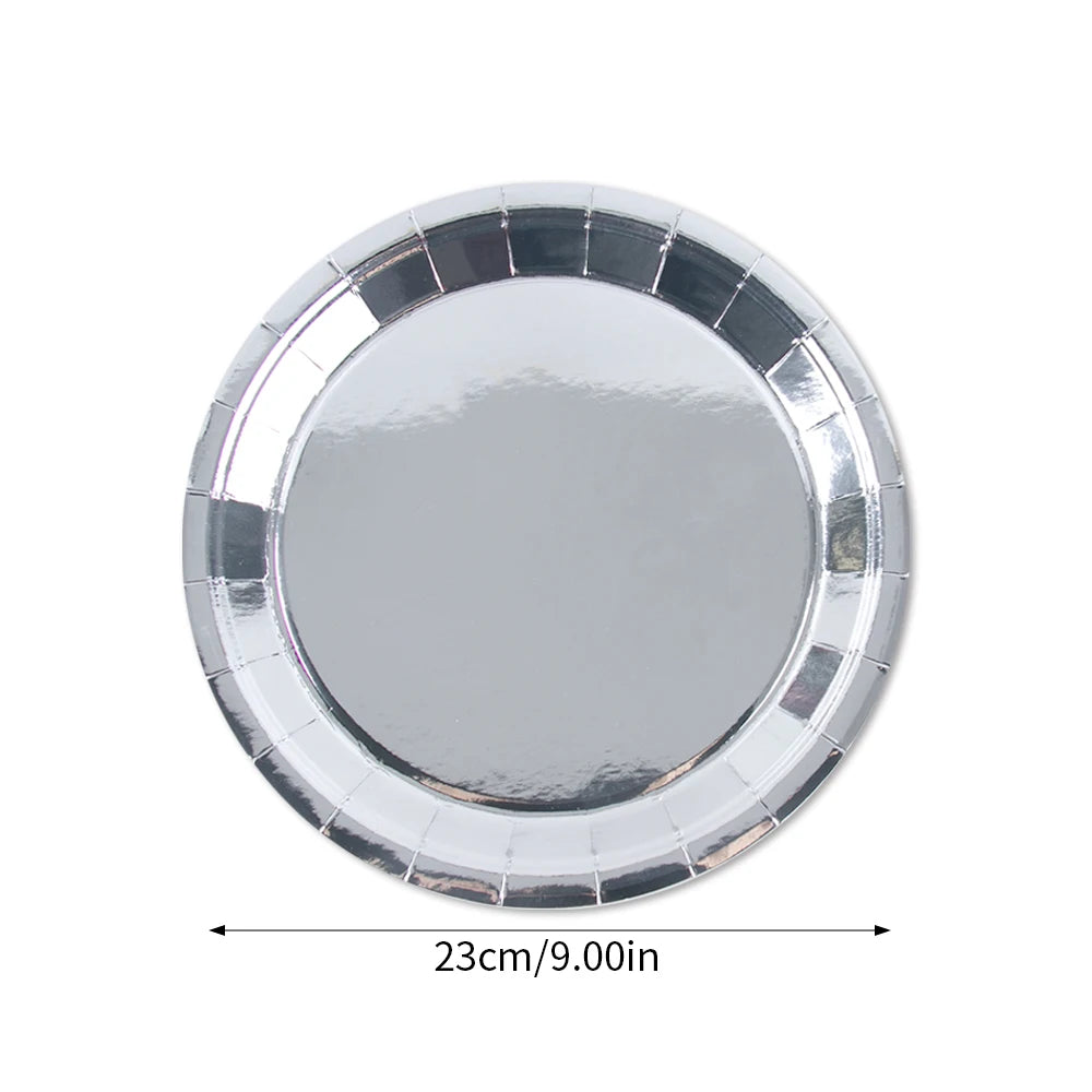 Silver Disposable Tableware DIY Cups Plates Napkins Tablecloth Birthday Party Adult Wedding Baby Shower Decorations Supplies