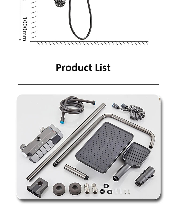 Grey shower Set Four-Function Smart Digital Display Shower System Rainfall Pressurized Wall-mounted Piano Key Shower Faucet Set