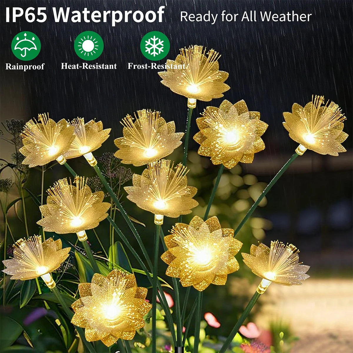 Solar Flower Garden Light Outdoor Lights For Yard Landscape Lighting Pathway Outside Powered Led Fiber Optic Driveway Waterproof