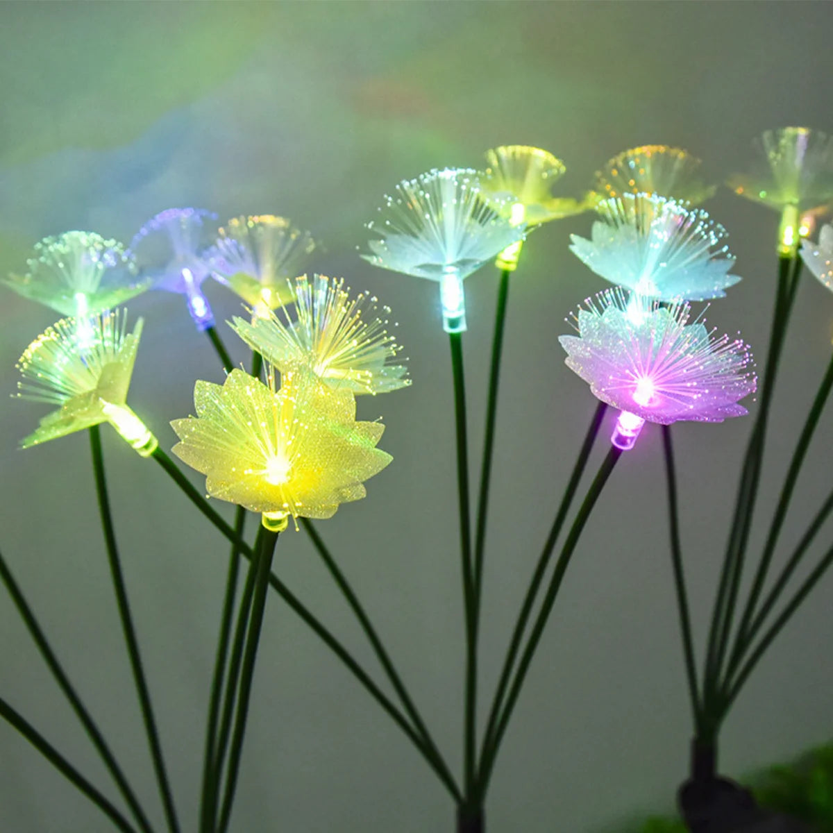 Solar Flower Garden Light Outdoor Lights For Yard Landscape Lighting Pathway Outside Powered Led Fiber Optic Driveway Waterproof