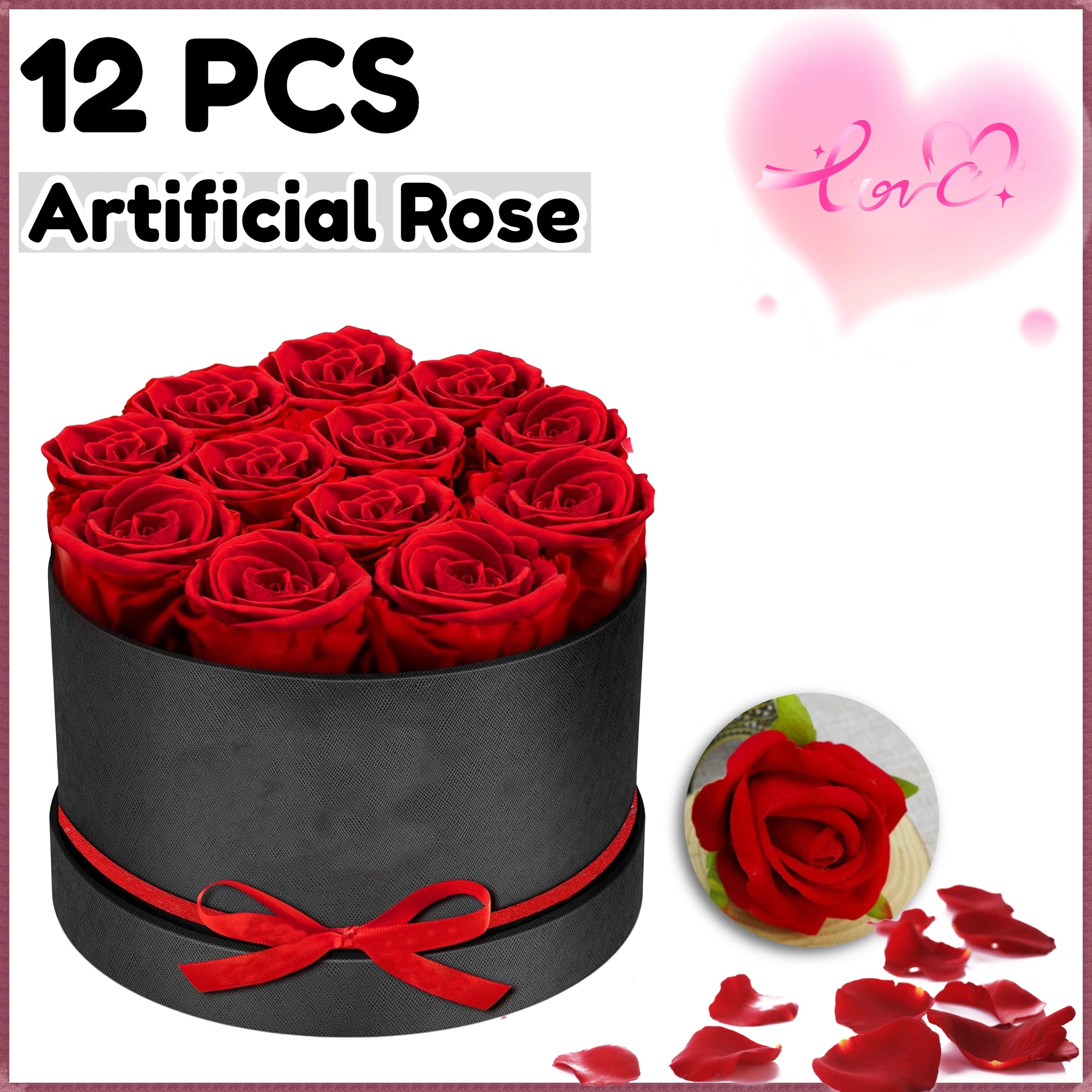 12/18/24PCS Preserved Flowers Rose Heart Shape Box Round Forever Flowers Eternal Valentine's Day Birthday Mother's Gifts For Her