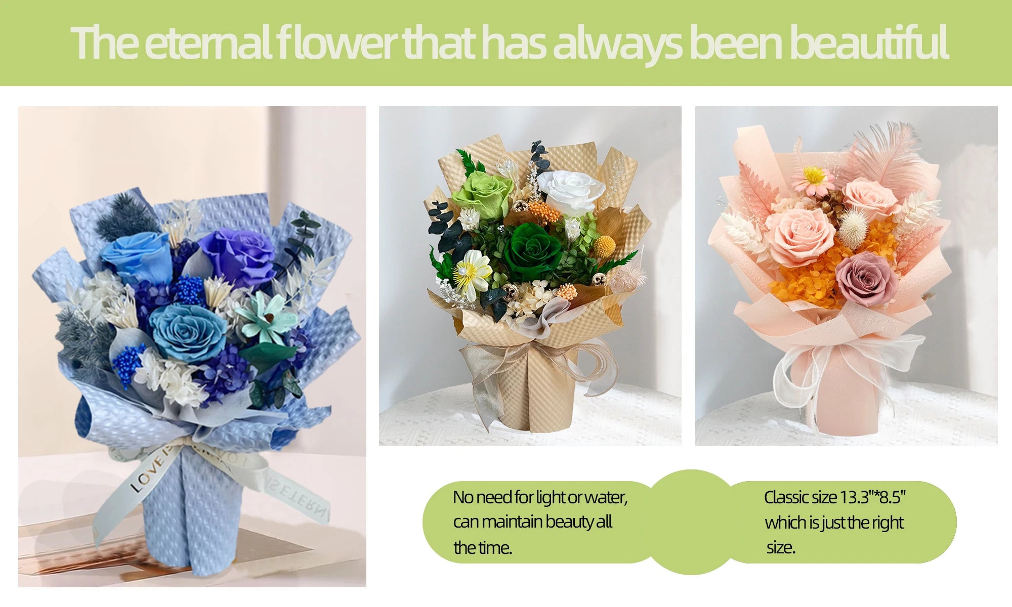 Long Lasting Preserved Flower Bouquet Gift for Valentine's Day - Zero Maintenance Artificial Flowers, Fresh 3 Years in Home Deco