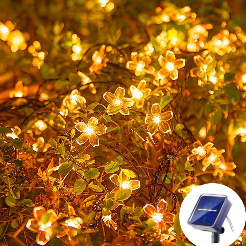 Solar Cherry Garden Flower LightsBattery-operated Garland Solar Outdoor Waterproof Lawn Pathway Christmas Decoration 2025