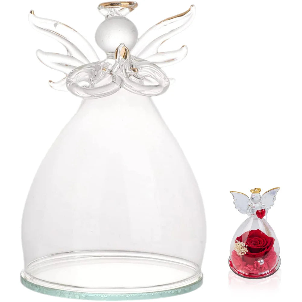 Premium Angel Shaped Glass Dome Preserved Flowers Display Clear Creative Cover Elegant Flower Craft Decor Glass Dome