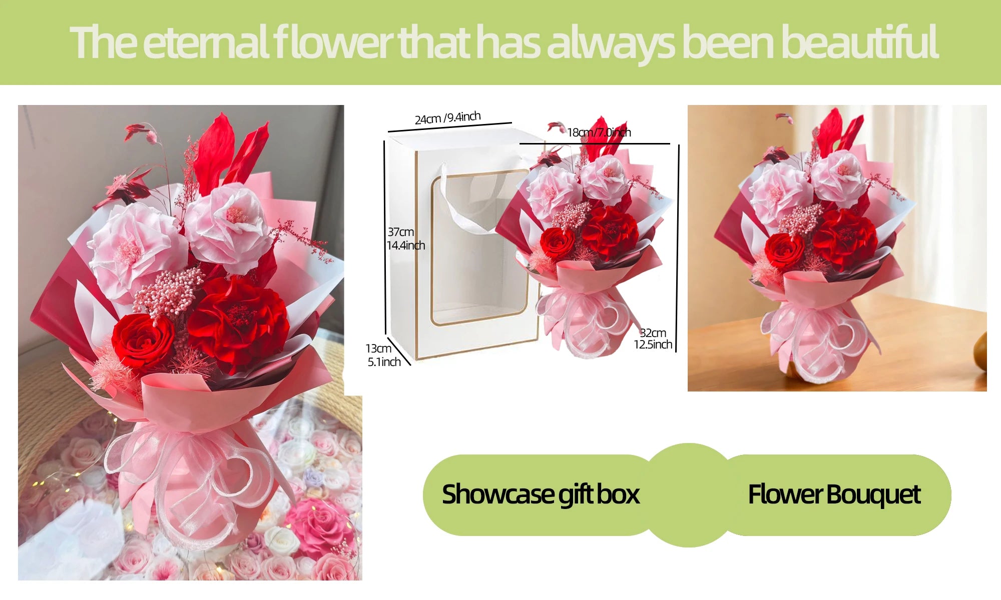 Long Lasting Preserved Flower Bouquet Gift for Valentine's Day - Zero Maintenance Artificial Flowers, Fresh 3 Years in Home Deco