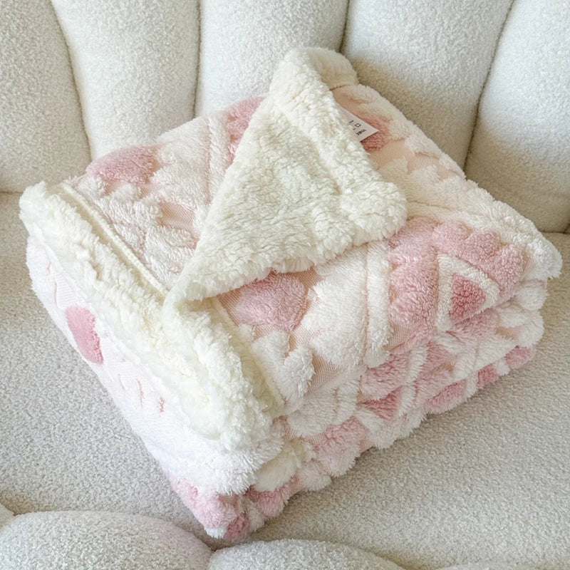 Geometric Patterned Jacquard Fleece Blanket Double Layer Thick Warm Taffeta Sofa Throw Blanket Autumn Winter Plush Bed Blanket