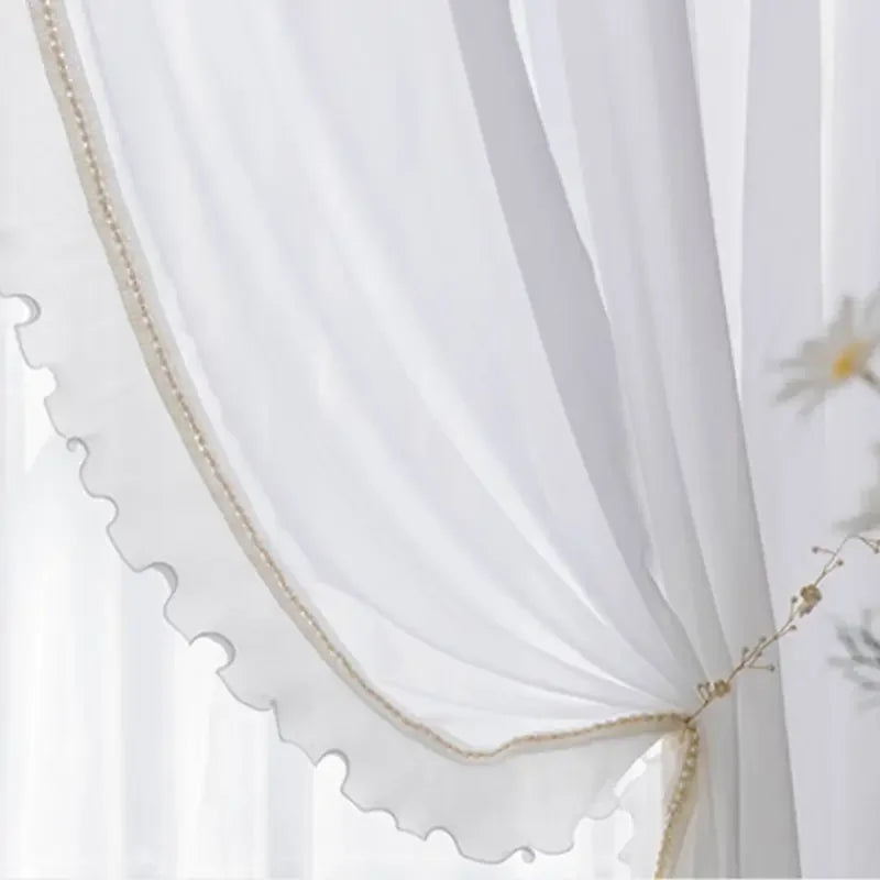 Luxury French Cream Soft Curtain for Living Room Texture High Precision Bedroom Glitter Line Window Tulle  Custom