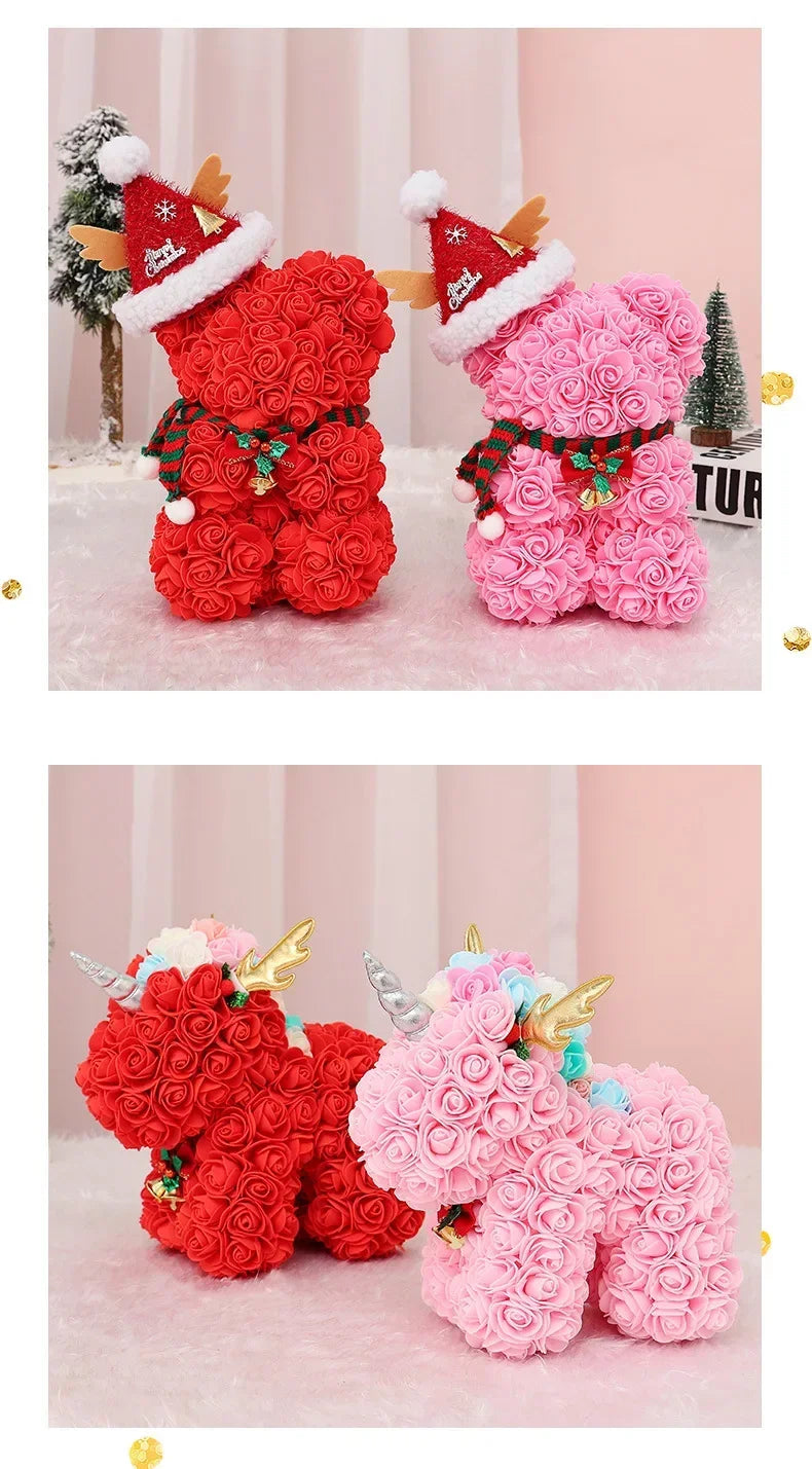 Romantic Rose Bear Plush Toy 30cm Artificial Flower Bouquet Gift for Her Valentines Day Anniversary Keepsake Home Decoration