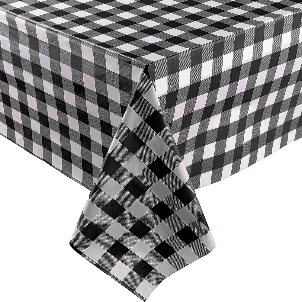 Red Black Checkered Disposable Tablecloth Wedding Birthday Party Indoor Outdoor Picnic Table Cover Plastic Waterproof Tablecloth