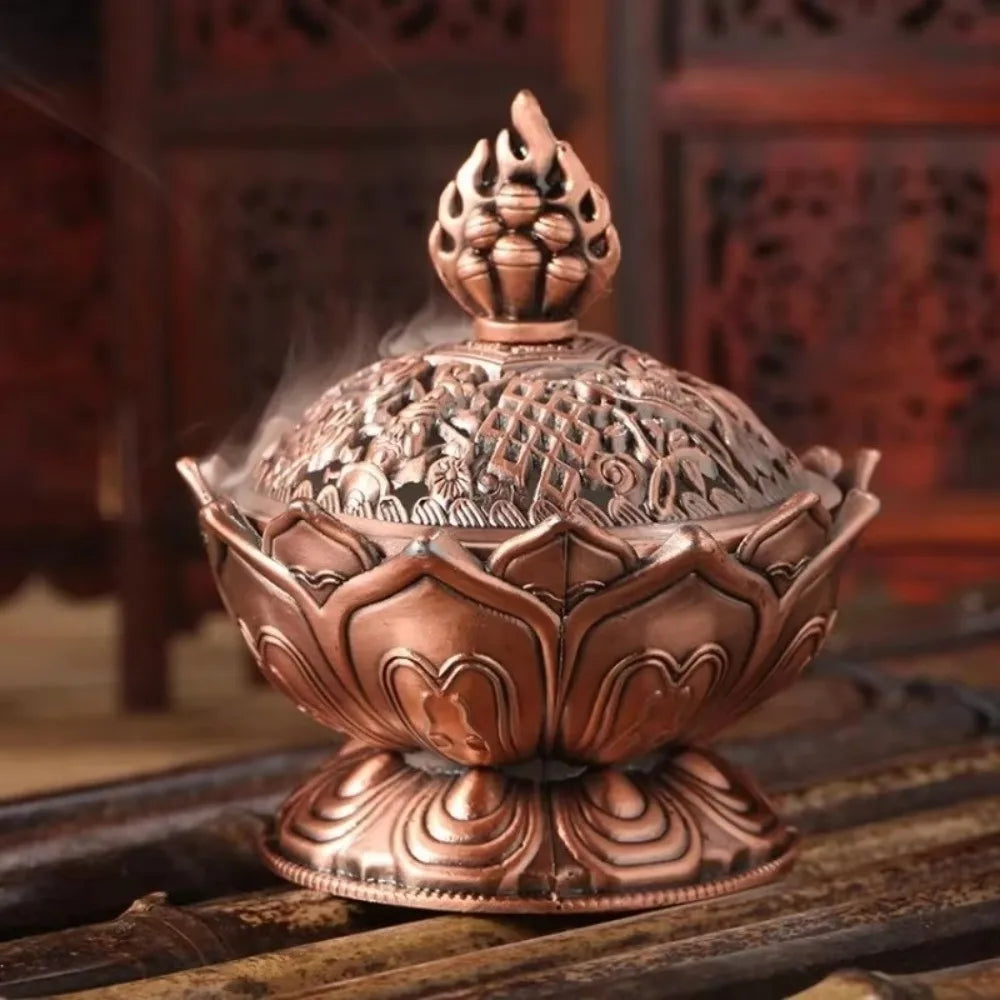Chinese Lotus Flower Incense Burner Incense Tools Home Office Decoration Alloy Handmade Censer Brass Single Layer