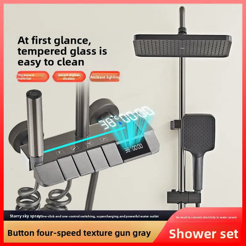Grey shower Set Four-Function Smart Digital Display Shower System Rainfall Pressurized Wall-mounted Piano Key Shower Faucet Set