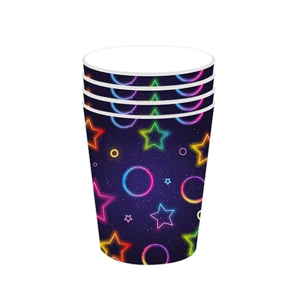 Neon Party Tableware Tablecloths Cups Plates Banner Napkins straws Balloons Neon Glow Birthday Party Decoration Supplies