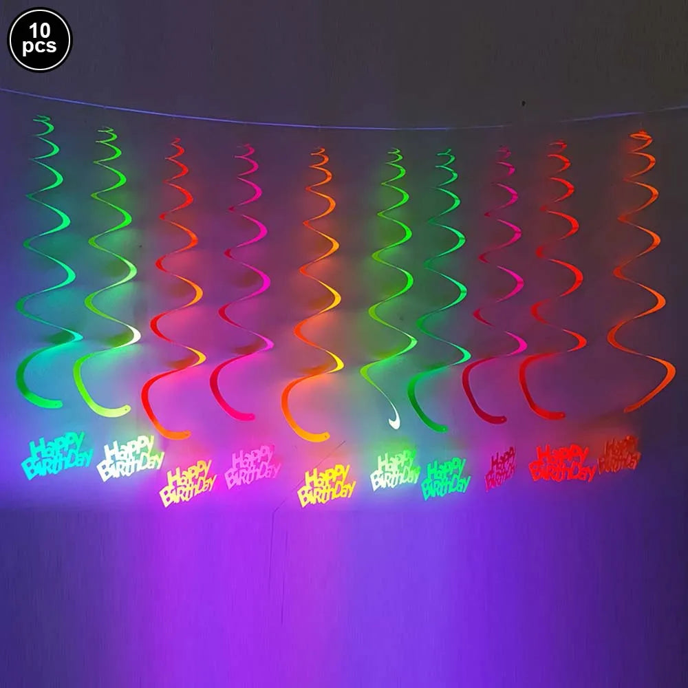 Neon Party Tableware Tablecloths Cups Plates Banner Napkins straws Balloons Neon Glow Birthday Party Decoration Supplies