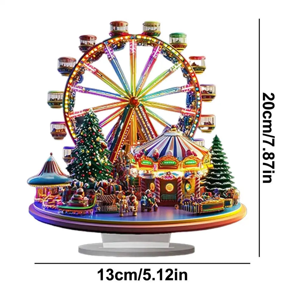 Christmas Village Ferris Wheel 2D Acrylic Holiday Figurines Ferris Wheel Christmas Ornament for Thanksgiving Birthday Offices