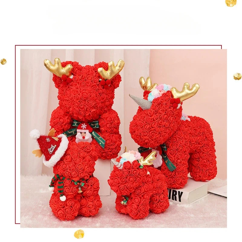 Romantic Rose Bear Plush Toy 30cm Artificial Flower Bouquet Gift for Her Valentines Day Anniversary Keepsake Home Decoration