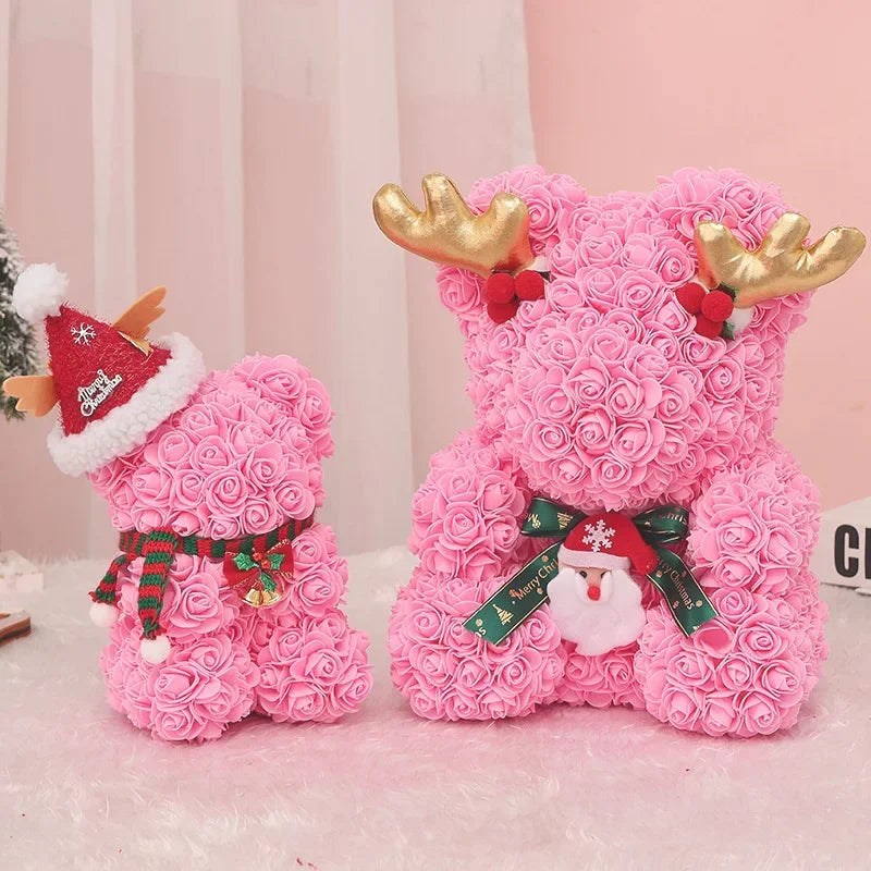 Romantic Rose Bear Plush Toy 30cm Artificial Flower Bouquet Gift for Her Valentines Day Anniversary Keepsake Home Decoration