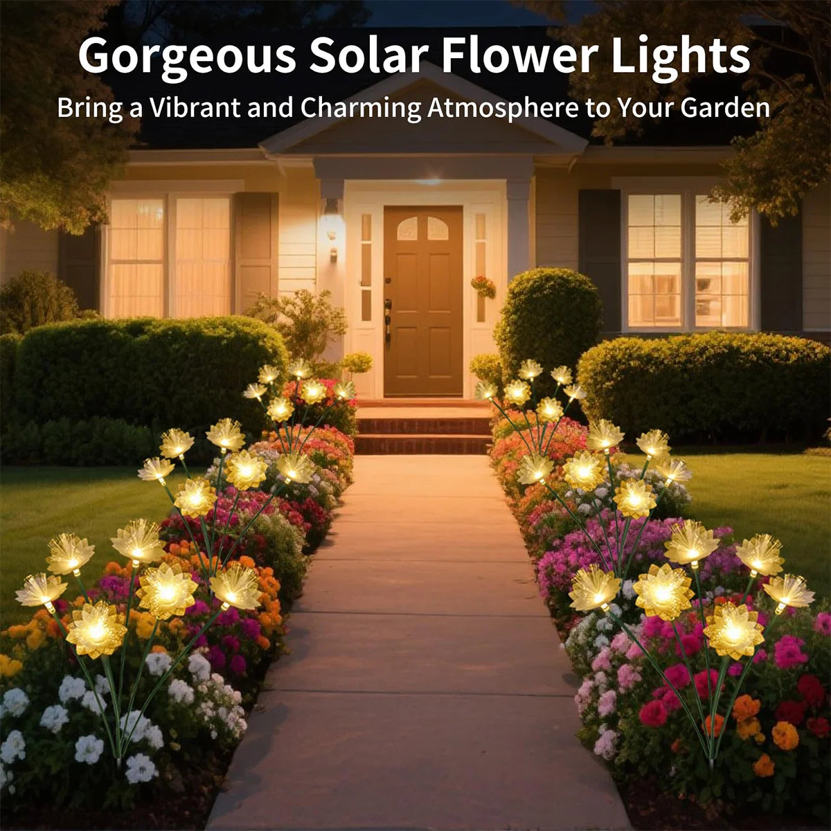 Solar Flower Garden Light Outdoor Lights For Yard Landscape Lighting Pathway Outside Powered Led Fiber Optic Driveway Waterproof