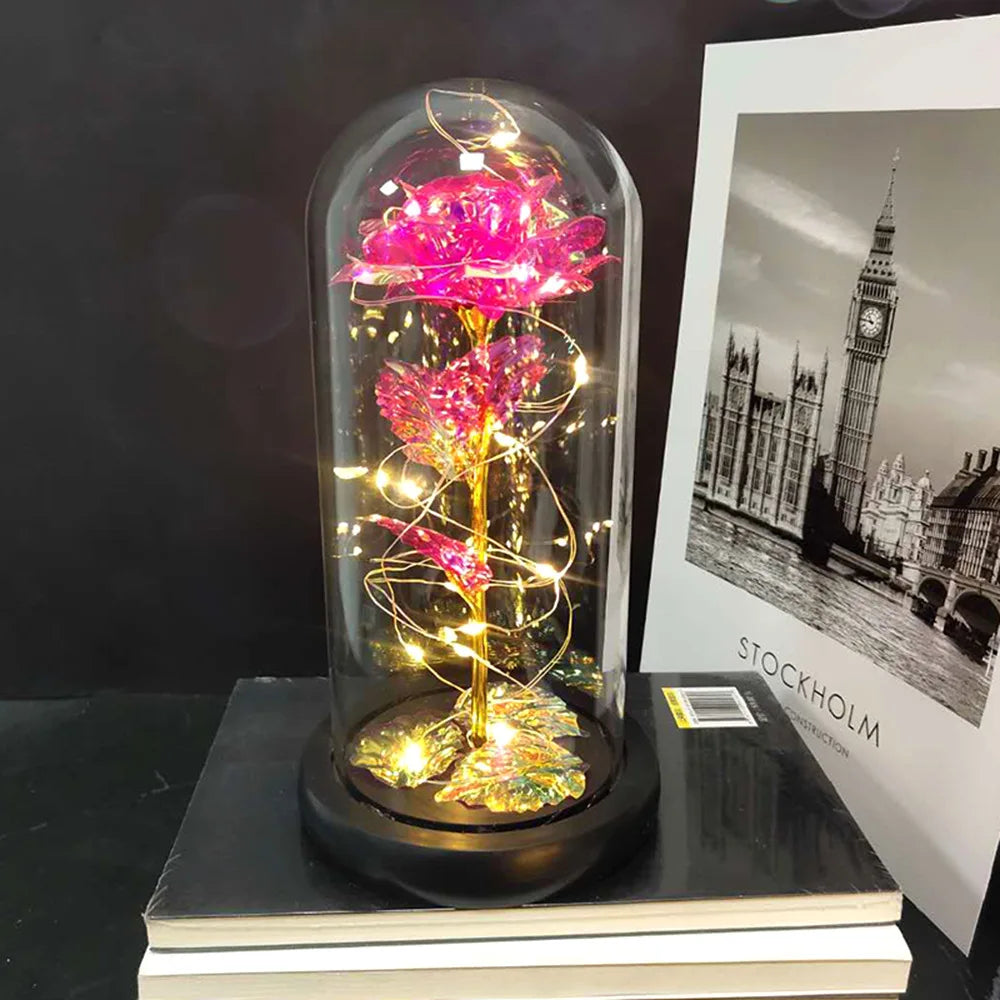 Valentine's Day Gift for Girlfriend Eternal Rose LED Light Flower Luminous Decoration Wedding Decor Creative Mother's Gifts