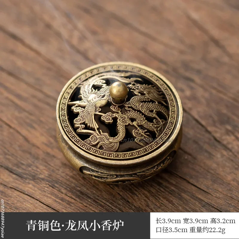 2025 Antique Pocket Dragon Phoenix Incense Burner Hollow Incense Mini Ornaments Chinese Ancient Tea Desk Decor Office Decoration