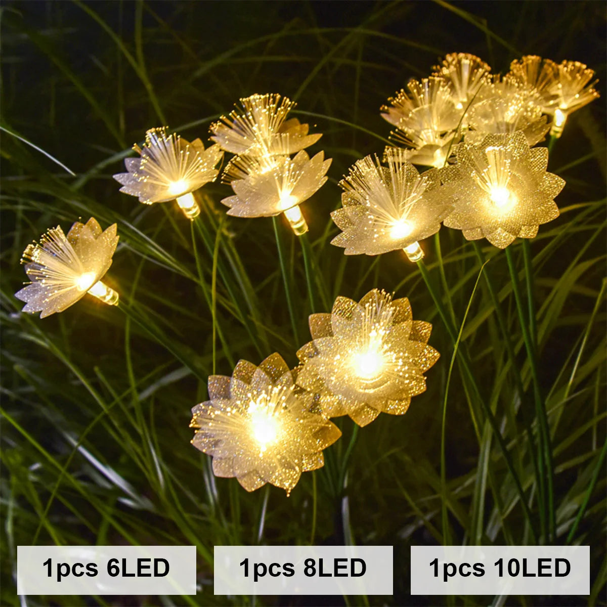Solar Flower Garden Light Outdoor Lights For Yard Landscape Lighting Pathway Outside Powered Led Fiber Optic Driveway Waterproof