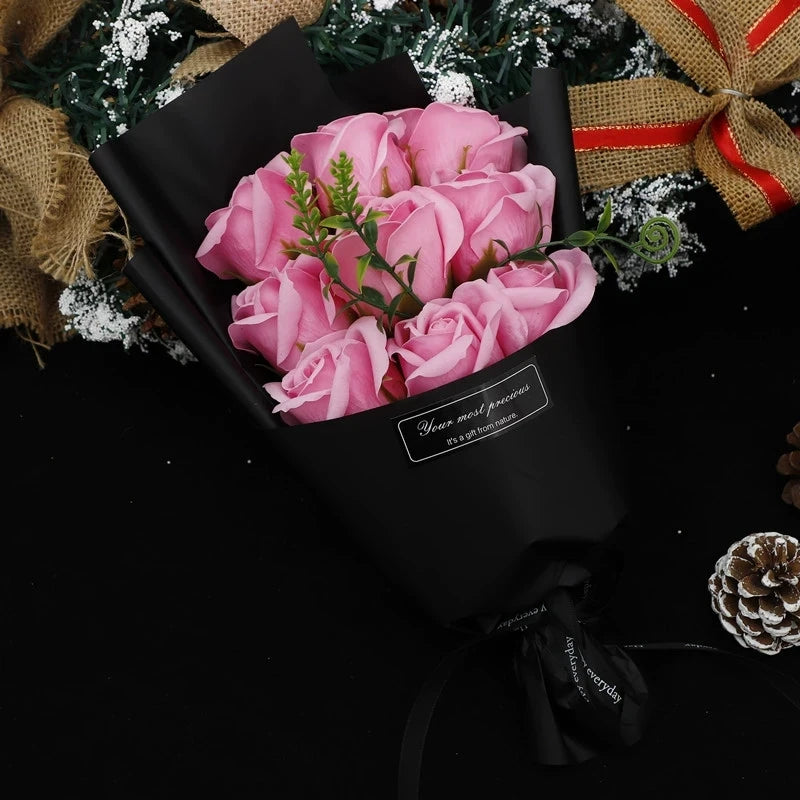 9 Heads Soap Flower Rose Bouquet Artificial Flower for Christmas Wedding Birthday Party Mother’s Day DIY Gift Home Decoration