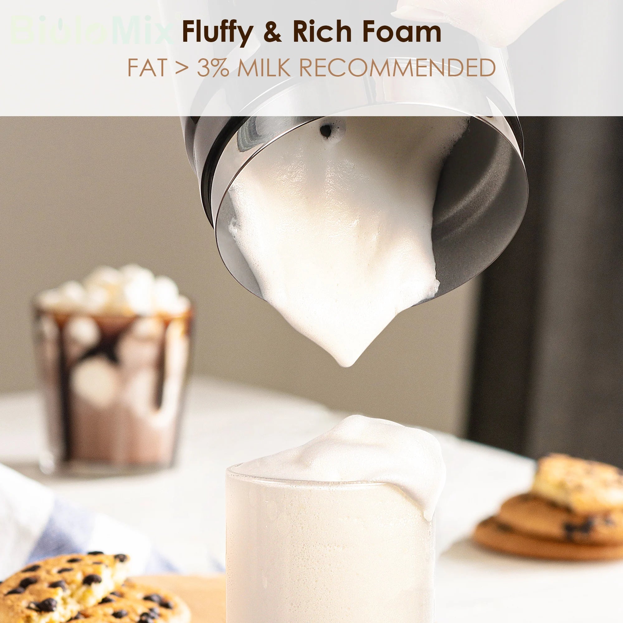 BioloMix 5-in-1 Milk Frother with LED Touch Screen – Hot & Cold Foam Maker for Lattes, Coffee & More