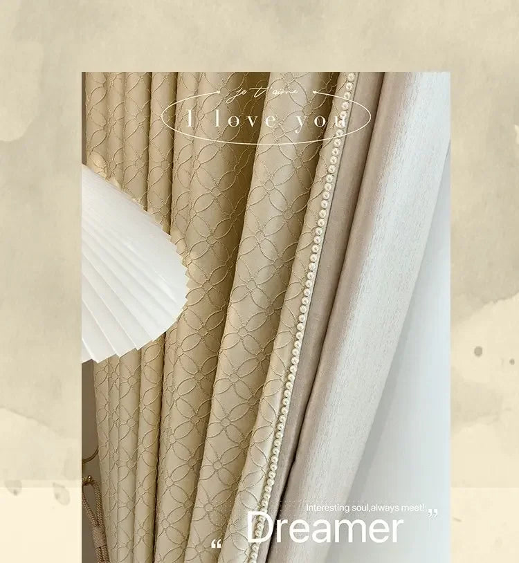 Luxury French Cream Soft Curtain for Living Room Texture High Precision Bedroom Glitter Line Window Tulle  Custom