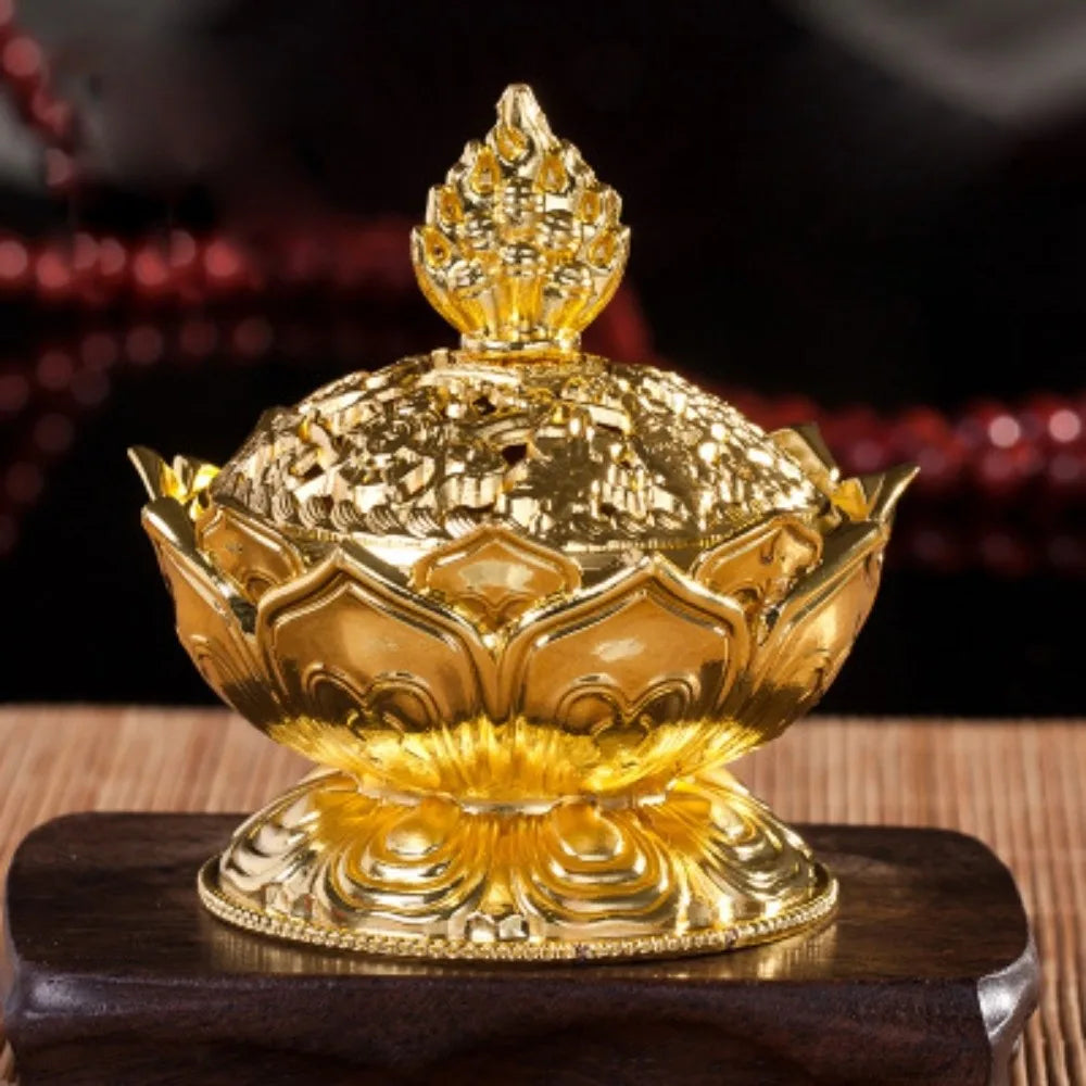 Chinese Lotus Flower Incense Burner Incense Tools Home Office Decoration Alloy Handmade Censer Brass Single Layer
