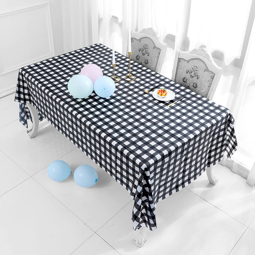 Red Black Checkered Disposable Tablecloth Wedding Birthday Party Indoor Outdoor Picnic Table Cover Plastic Waterproof Tablecloth