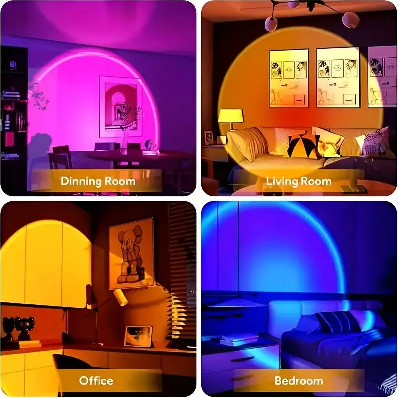 1pc Vibrant Sunset Projection Light - 16-Color Spectrum, USB Remote Control, Dynamic Color Changing LED Light - Creates Warm Hom