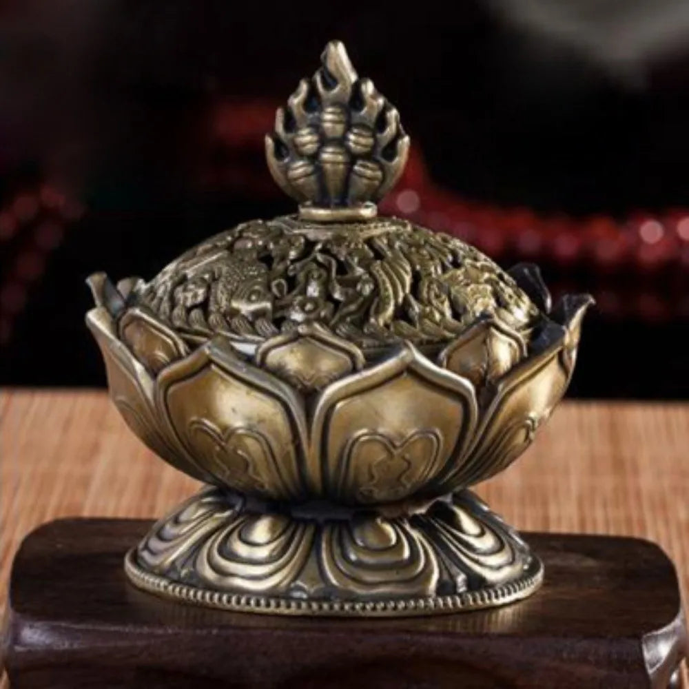Chinese Lotus Flower Incense Burner Incense Tools Home Office Decoration Alloy Handmade Censer Brass Single Layer