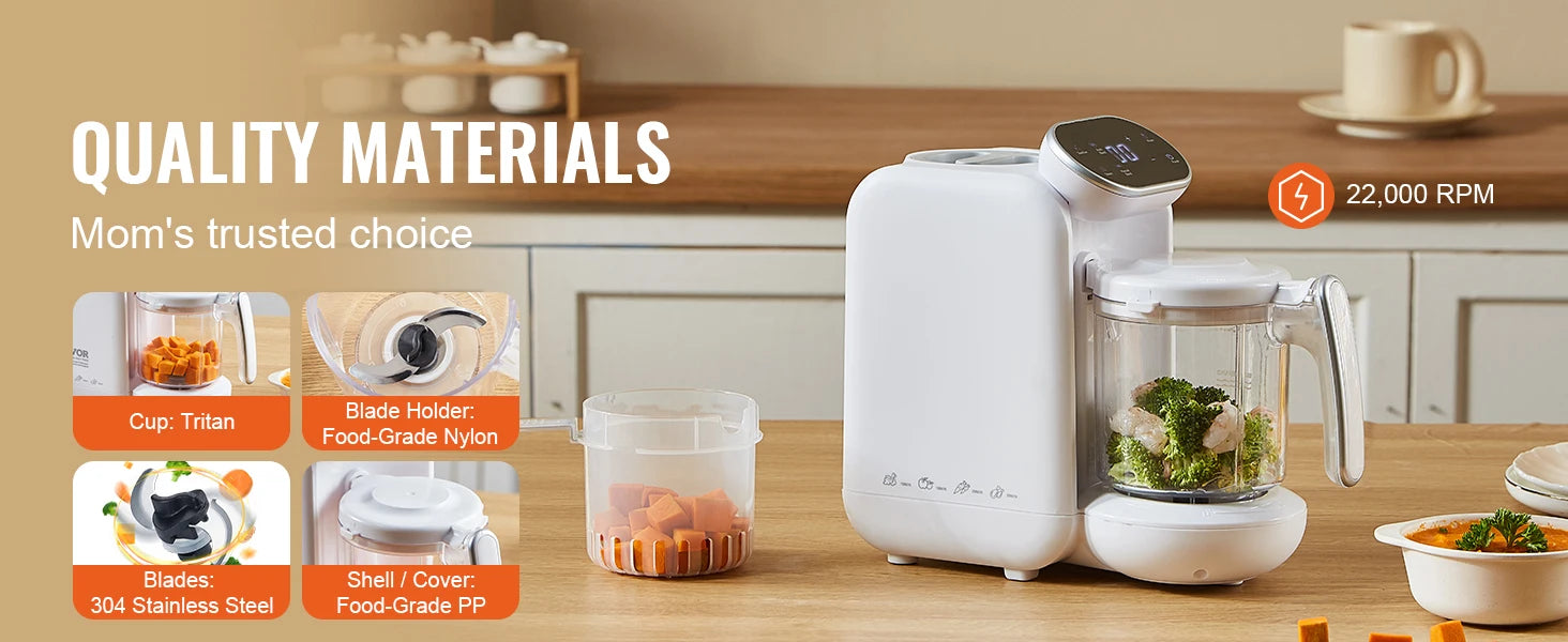 SucceBuy Baby Food Maker 430W with 750 ml Tritan Bowl SUS304 5 in 1 Blender Steamer Grinder for Food Fruit Vegetable Meat