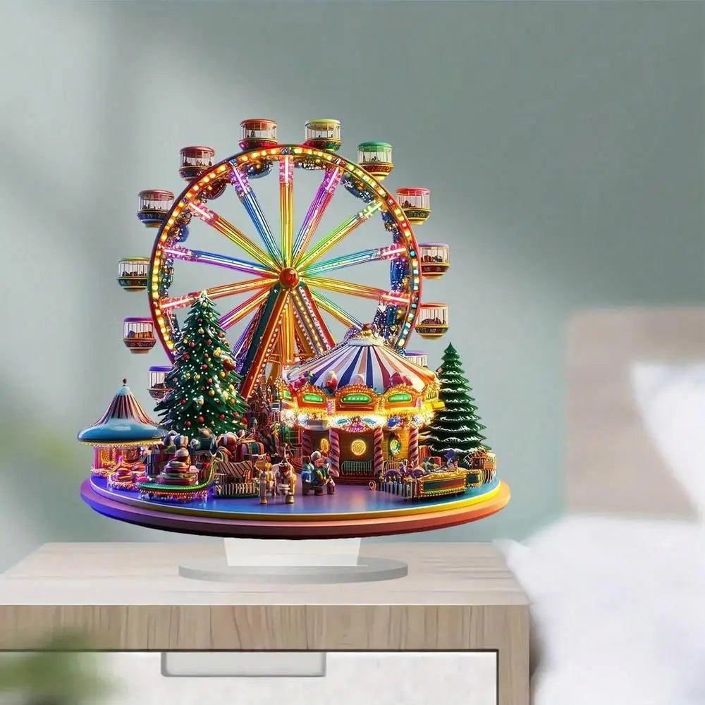 Christmas Village Ferris Wheel 2D Acrylic Holiday Figurines Ferris Wheel Christmas Ornament for Thanksgiving Birthday Offices
