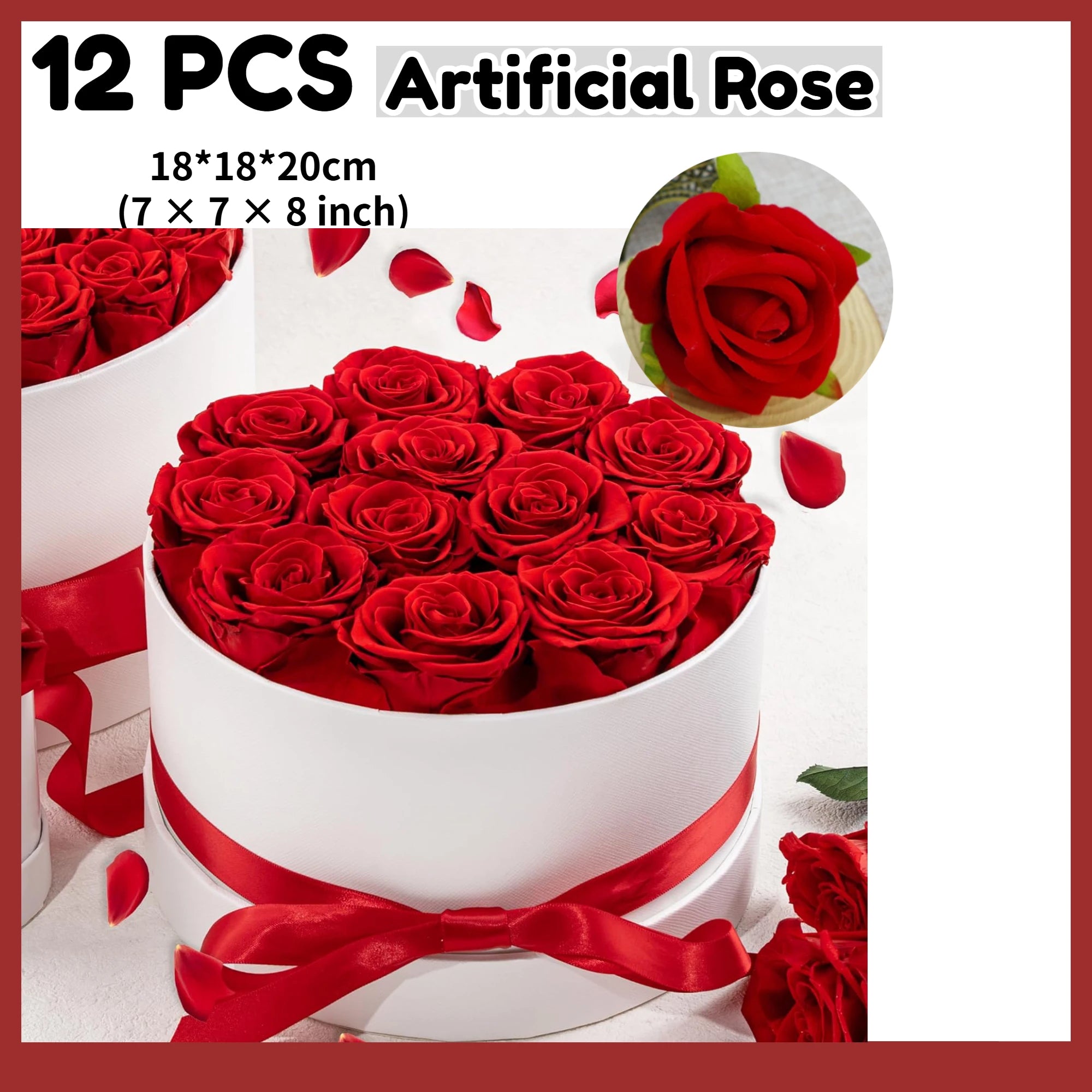 12/18/24PCS Preserved Flowers Rose Heart Shape Box Round Forever Flowers Eternal Valentine's Day Birthday Mother's Gifts For Her