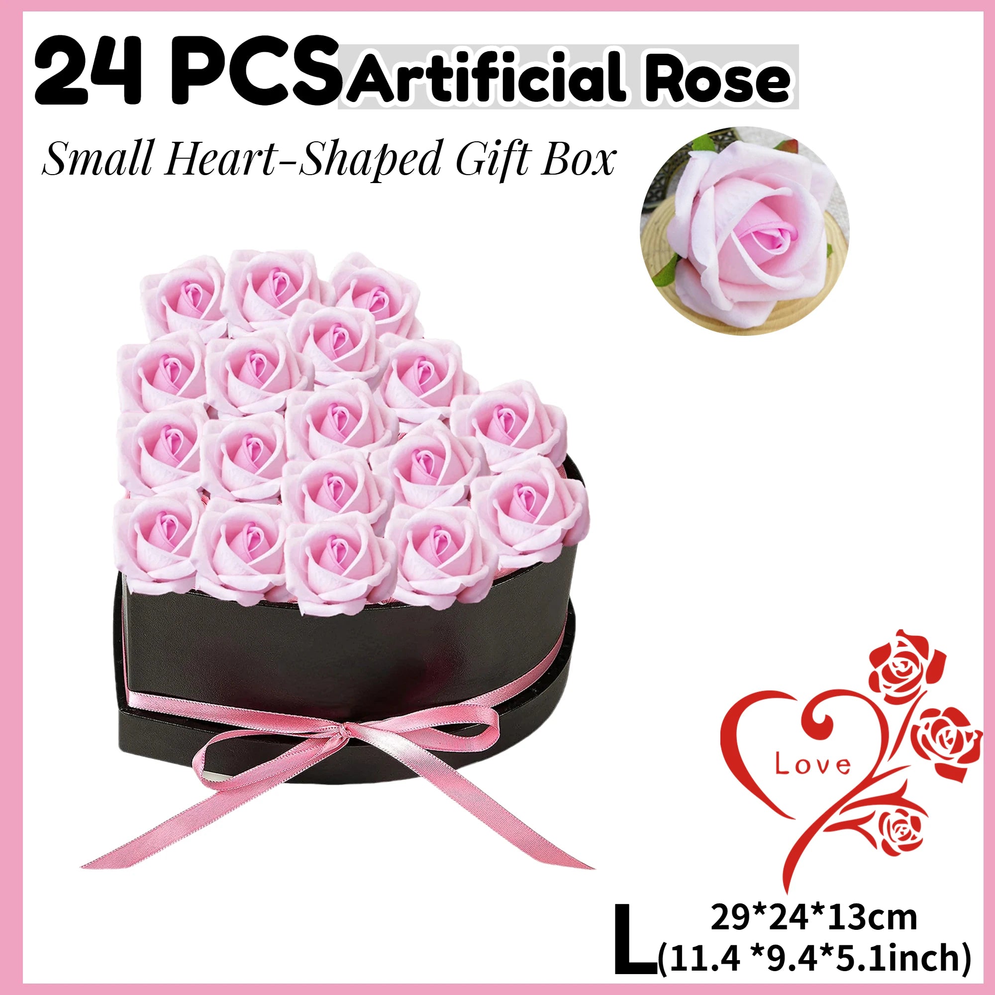 12/18/24PCS Preserved Flowers Rose Heart Shape Box Round Forever Flowers Eternal Valentine's Day Birthday Mother's Gifts For Her