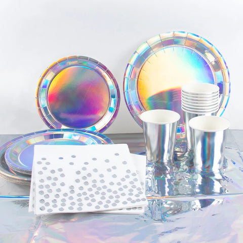 Silver Disposable Tableware DIY Cups Plates Napkins Tablecloth Birthday Party Adult Wedding Baby Shower Decorations Supplies