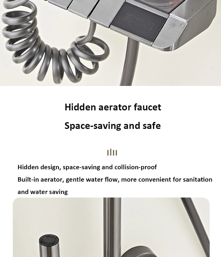 Grey shower Set Four-Function Smart Digital Display Shower System Rainfall Pressurized Wall-mounted Piano Key Shower Faucet Set
