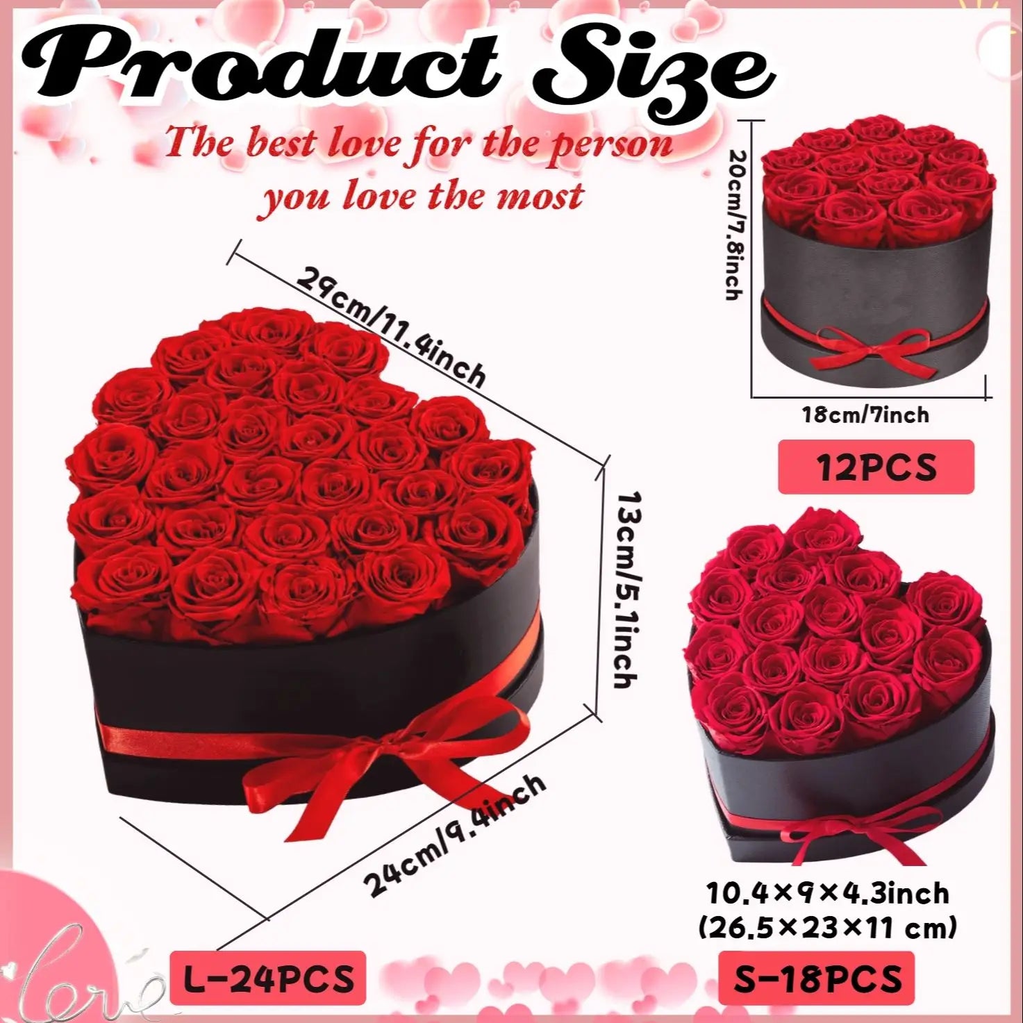12/18/24PCS Preserved Flowers Rose Heart Shape Box Round Forever Flowers Eternal Valentine's Day Birthday Mother's Gifts For Her