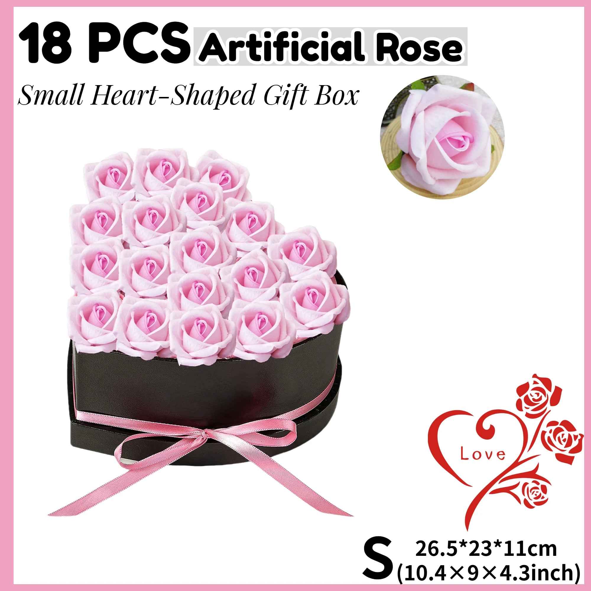12/18/24PCS Preserved Flowers Rose Heart Shape Box Round Forever Flowers Eternal Valentine's Day Birthday Mother's Gifts For Her