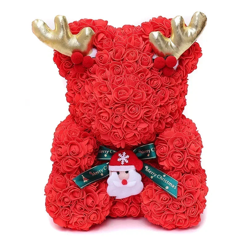 Romantic Rose Bear Plush Toy 30cm Artificial Flower Bouquet Gift for Her Valentines Day Anniversary Keepsake Home Decoration